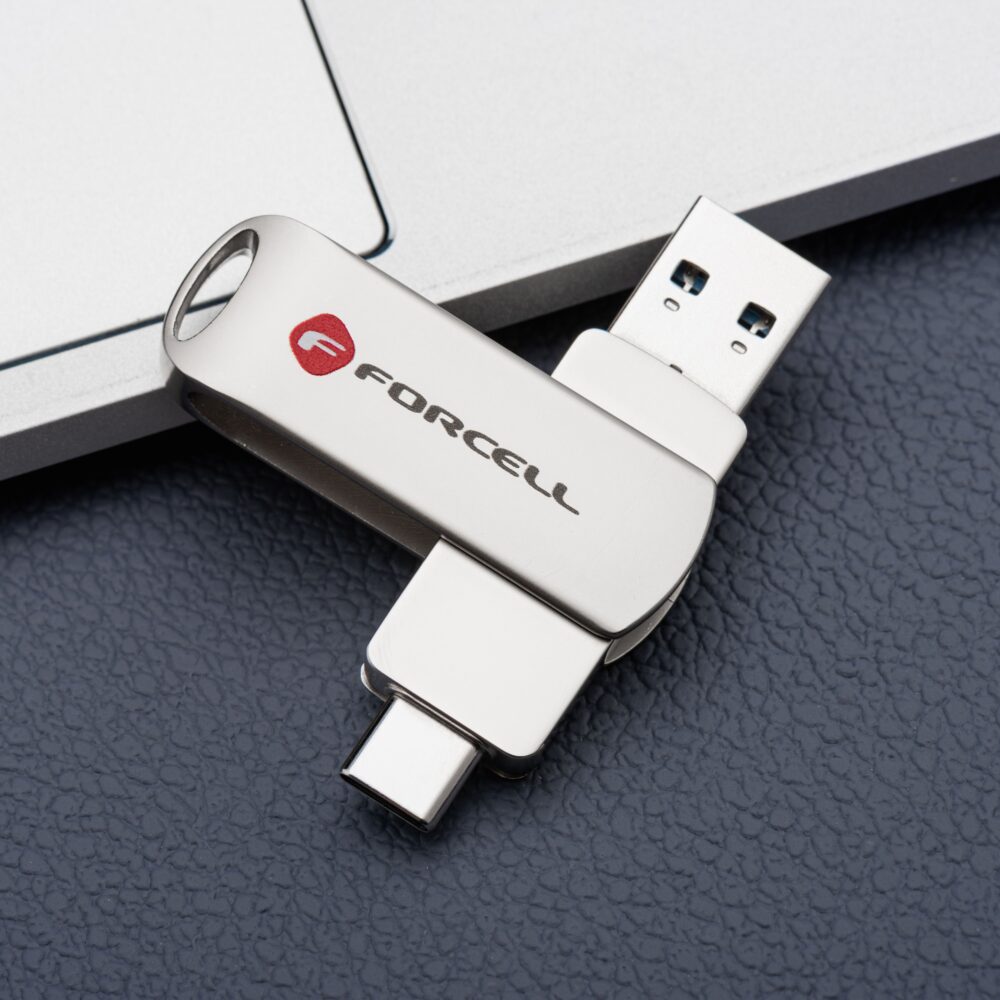 FORCELL F-DATA pendrive Metal Duo 64GB USB3.2 Gen 1 (USB A / Type C) silver