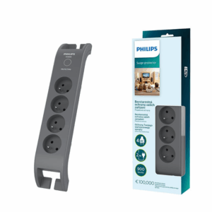 Anti-surge power strip PHILIPS extension cord 4 sockets 2m 10A black
