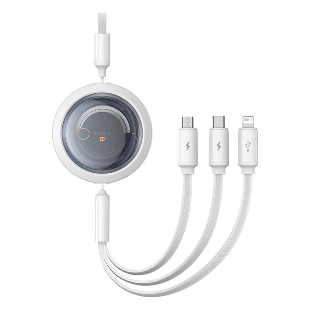 404457_oryg Baseus Free2Draw Retractable Crystal Fast Charging Data Cable USB to M+L+C 3.5A 1.1m Moon White