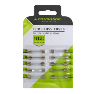 Set of 30mm glass fuses: 5A, 10A, 15A, 25A, pack of 10 pcs.