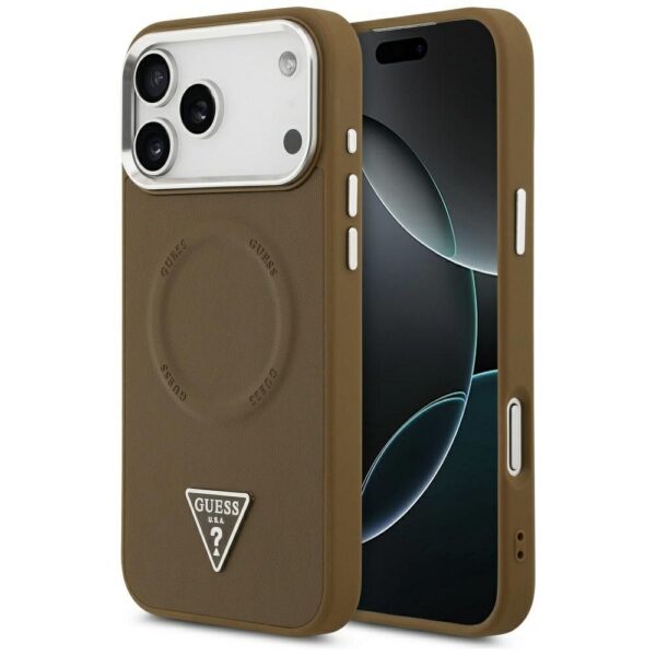 GUESS case for IPHONE 17 Pro compatible with MagSafe GUHMP17LPSDTSCMW (PU W/ Triangle Logo) brown