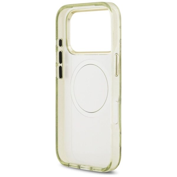 40f7e8014772d14ac9dc674d4255dcad GUESS case for IPHONE 17 Pro compatible with MagSafe GUHMP17LHFLPEDN (IML Metal Glitter Flowers Triangle) green