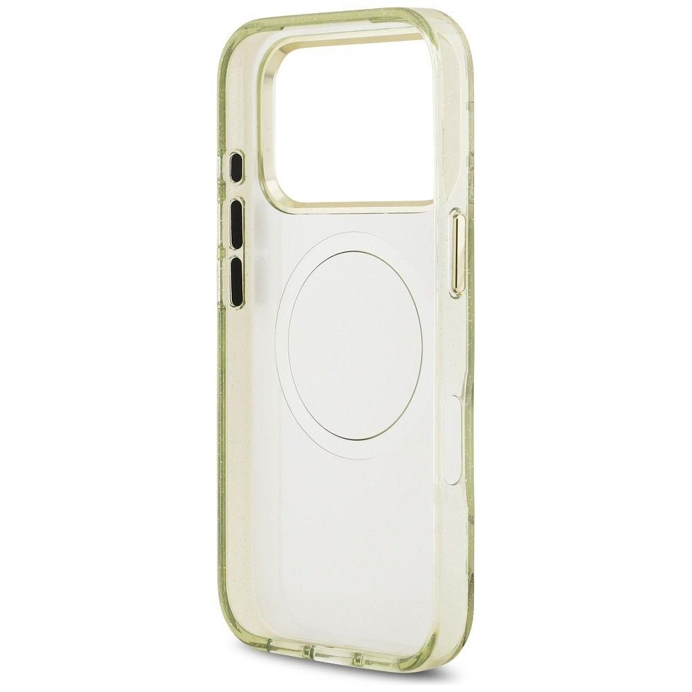 40f7e8014772d14ac9dc674d4255dcad GUESS case for IPHONE 17 Pro compatible with MagSafe GUHMP17LHFLPEDN (IML Metal Glitter Flowers Triangle) green