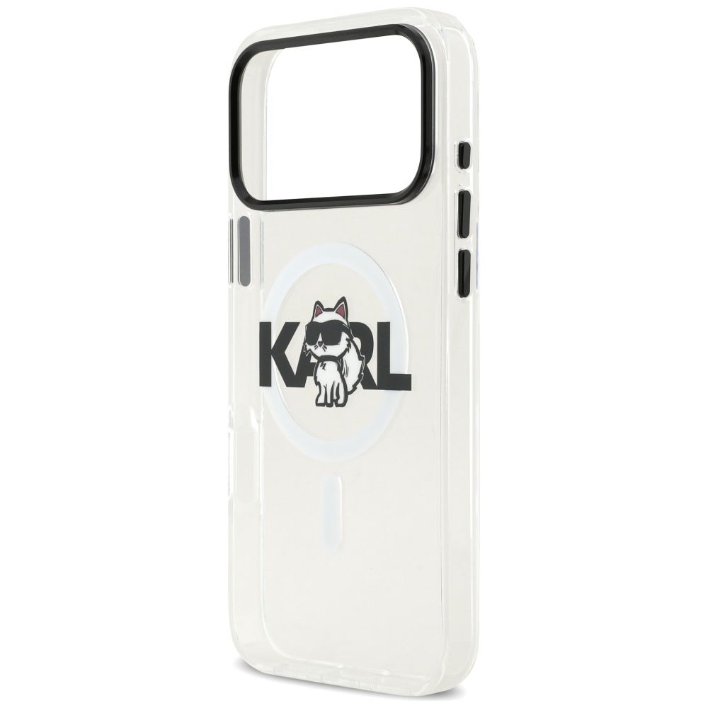 KARL LAGERFELD case for IPHONE 17 Pro compatible with MagSafe KLHMP17LHGCHGKBT (IML Choupette Sketch Logo) transparent
