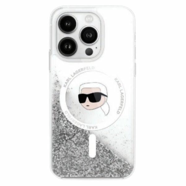 Karl Lagerfeld case for iPhone 16 Pro 6,3" KLHMP16LLGKISGH transparent Hard Liquid Glitter Karl Head MagSafe