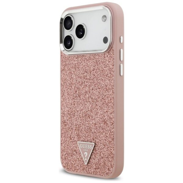 422fdcbed83e9e78a27251ea48697b86 GUESS case for IPHONE 17 Pro Max compatible with MagSafe GUHMP17XPFGTSCMP (PU Glitter W/ Triangle Logo) pink