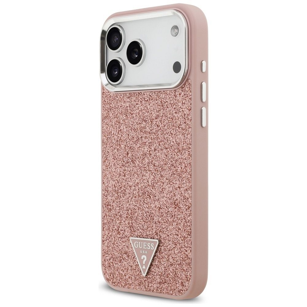 422fdcbed83e9e78a27251ea48697b86 GUESS case for IPHONE 17 Pro Max compatible with MagSafe GUHMP17XPFGTSCMP (PU Glitter W/ Triangle Logo) pink