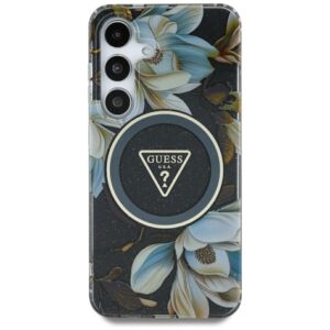 Guess HC Magnetic IML Metal Glitter Flowers Triangle case for Samsung Galaxy S25 Ultra black