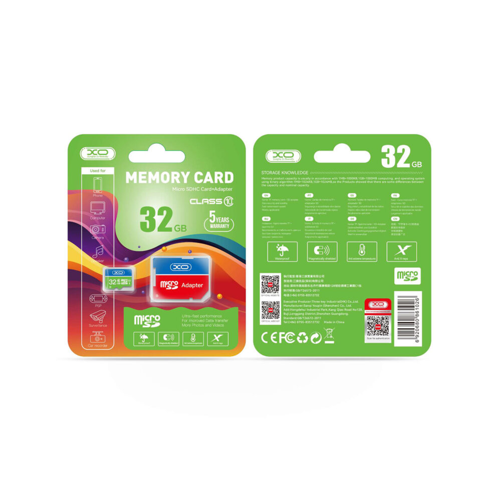 446501_oryg XO memory card 32GB microSDHC cl. 10 + adapter