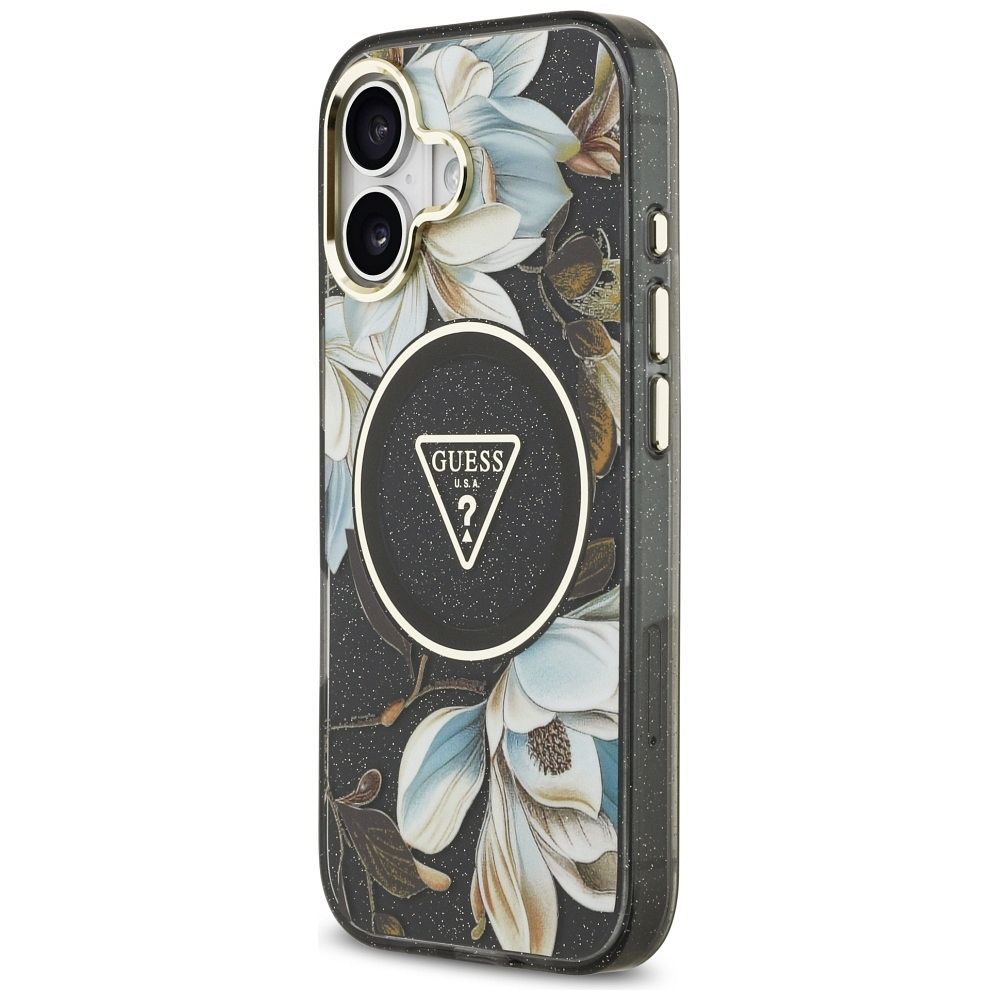 44a287f12658f985377dfad45aa5b712 GUESS case for IPHONE 17 compatible with MagSafe GUHMP17SHFLPEDK (IML Metal Glitter Flowers Triangle) black