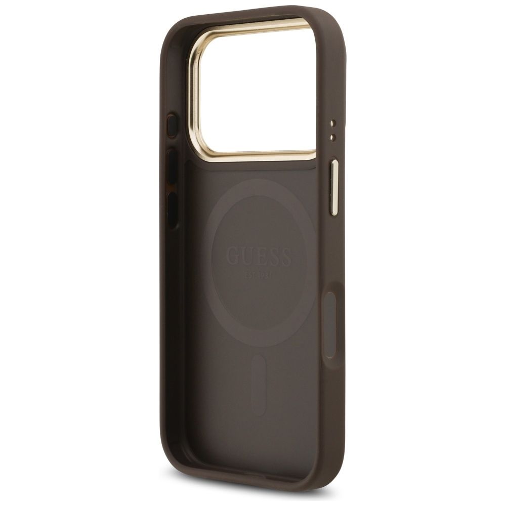 46371d6c51900f5189af5366404595bb GUESS case for IPHONE 17 Pro compatible with MagSafe GUHMP17LPGCRMDEW (PU W/ Grained Strass Logo) brown
