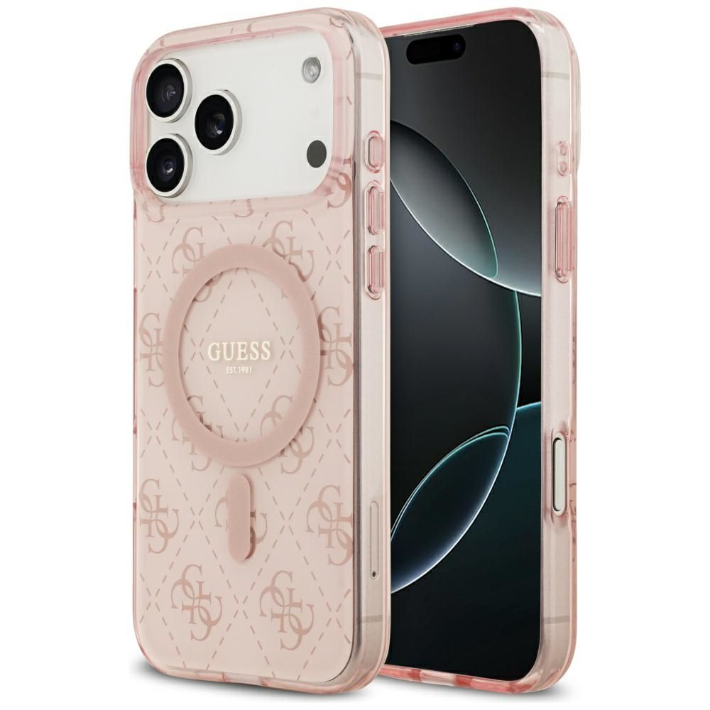 469bb805c2ecd992998e0c9f06184f5a GUESS case for IPHONE 17 Pro Max compatible with MagSafe GUHMP17XH4DTEP (IML 4G Background) pink