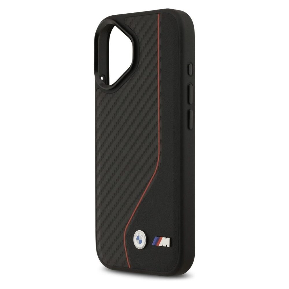 BMW case for IPHONE 17 compatible with MagSafe BMHMP17S25PCCSCKR (PU Carbon Line & Logo) red