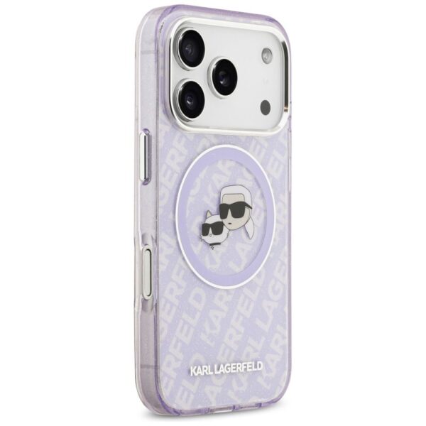 KARL LAGERFELD case for IPHONE 17 Pro compatible with MagSafe KLHMP17LHMKBKCHOU (IML Glitter K&C Heads Logo) purple