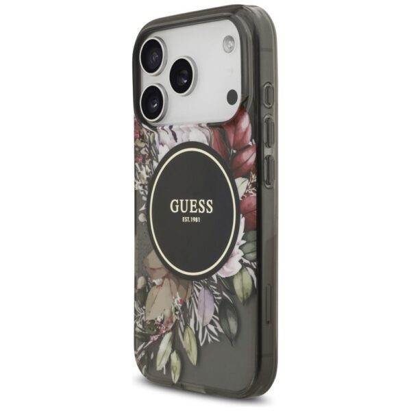 48a81e7ef7613c6a82bac5d87b715cc0 GUESS case for IPHONE 17 Pro compatible with MagSafe GUHMP17LHFWBRCESK (IML Flowers with Pearl Strap) black
