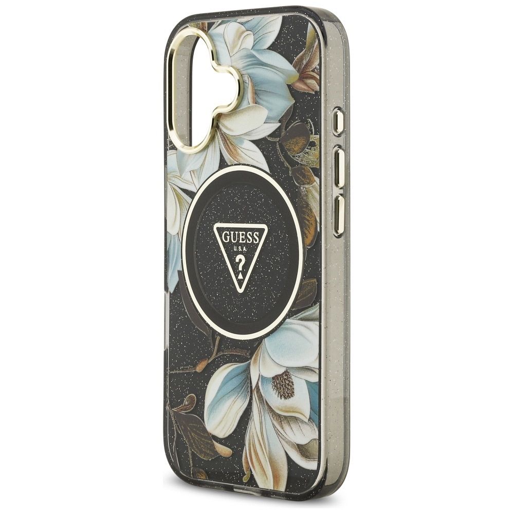 490ed6a71b4ff88fdbbd8d4d073a46ce GUESS case for IPHONE 17 compatible with MagSafe GUHMP17SHFLPEDK (IML Metal Glitter Flowers Triangle) black