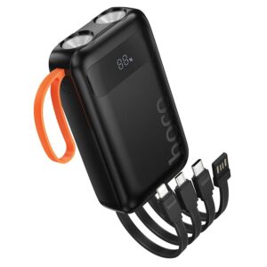 Powerbank Hoco 10000 mAh with built-in cables USB A + USB C+ Lightning + Micro USB and double light J151 black