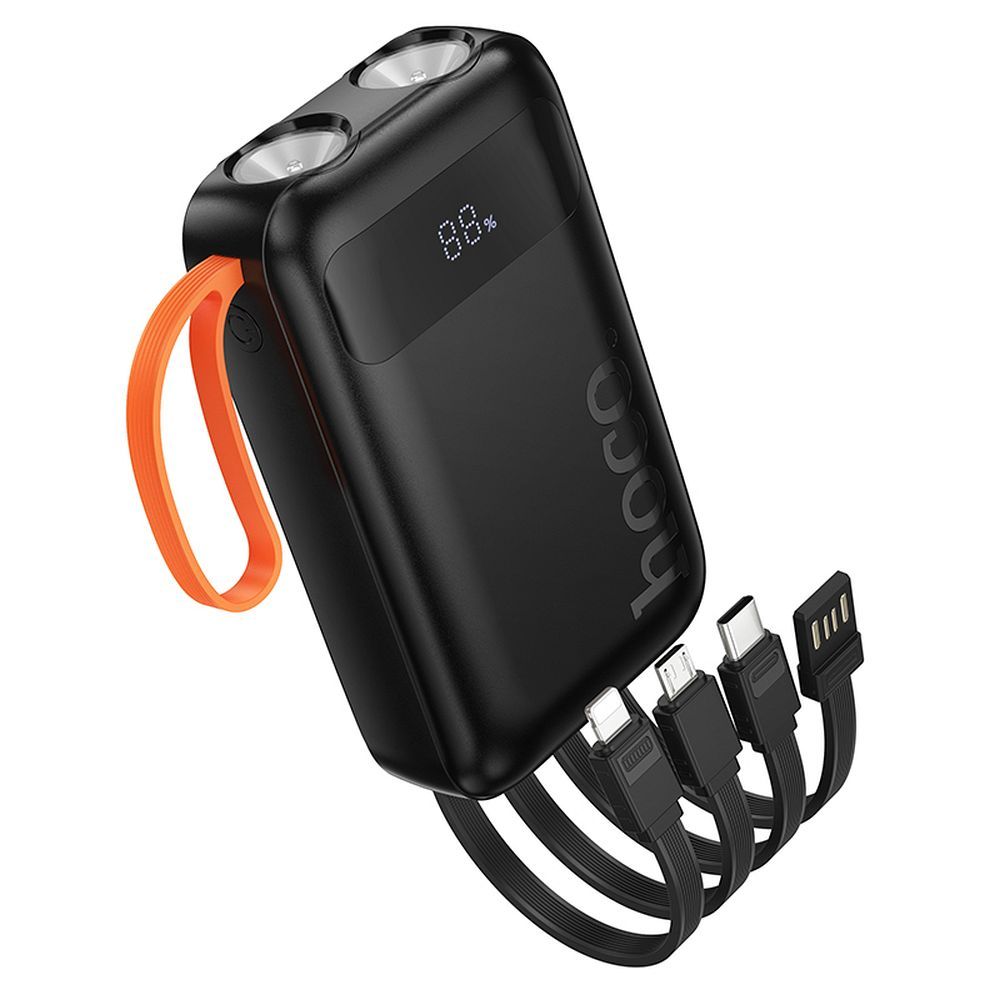 4968b00b9806c0ccc0cc5cd40e317bed Powerbank Hoco 10000 mAh with built-in cables USB A + USB C+ Lightning + Micro USB and double light J151 black