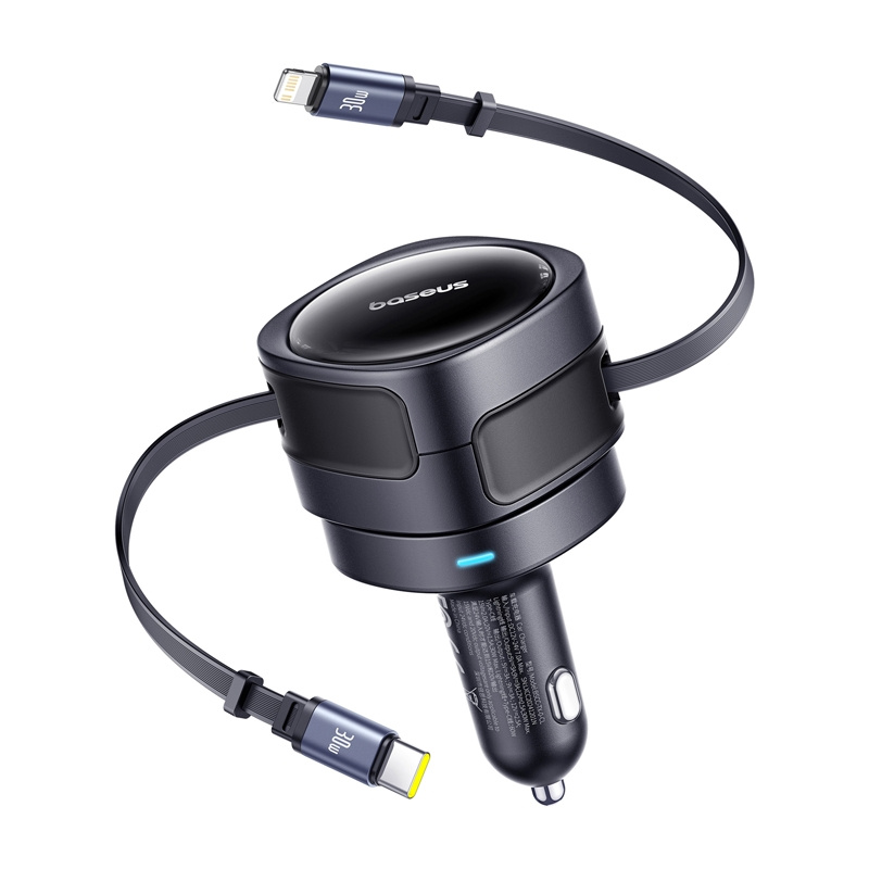 Baseus Enjoyment Max φορτιστής αυτοκινήτου με καλώδια USB-C+Lightning 60W Μαύρο