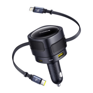 Φορτιστής αυτοκινήτου Baseus Enjoyment Max με καλώδια USB-C+Lightning και θύρες USB-A+USB-C 90W Μαύρο