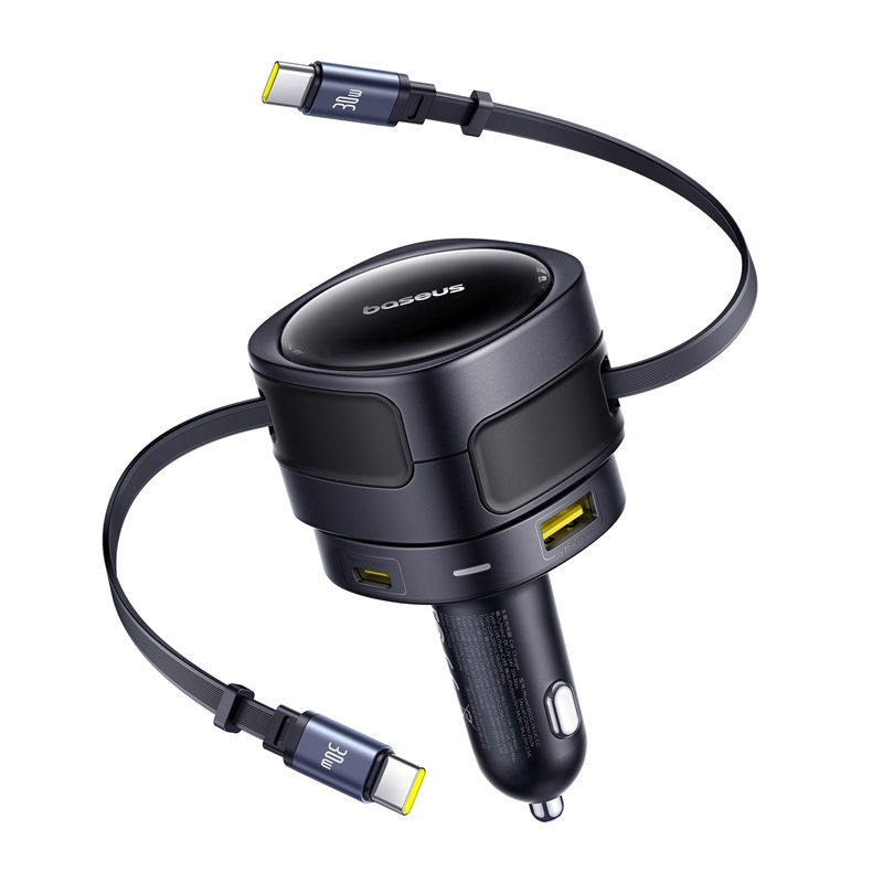 Φορτιστής αυτοκινήτου Baseus Enjoyment Max με καλώδια USB-C+USB-C και θύρες USB-A+USB-C 90W Μαύρο