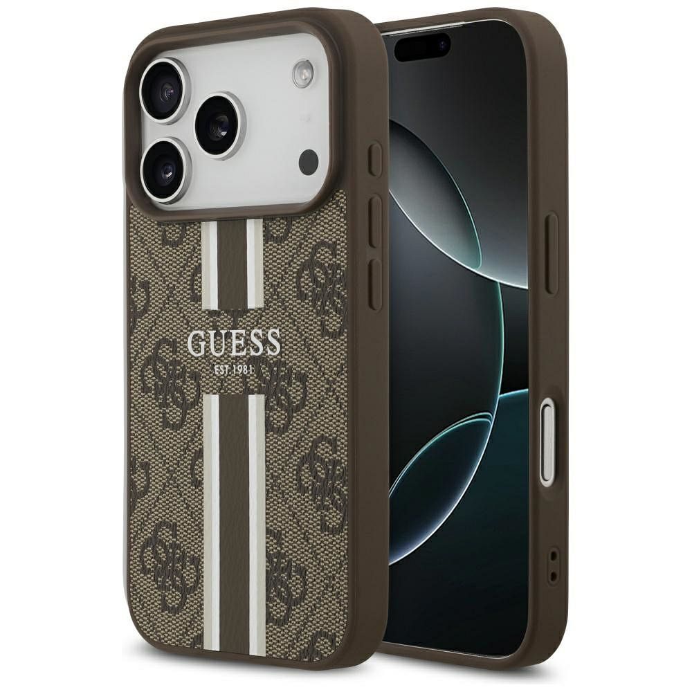 GUESS case for IPHONE 17 Pro compatible with MagSafe GUHMP17LP4RPSW (4G Printed Stripes) brown