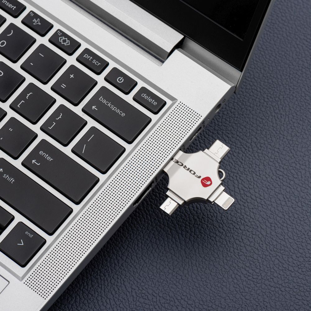 FORCELL F-DATA pendrive Metal Quad 32GB USB3.2 Gen 1 (USB A / Type C / Lightning / Micro USB) silver
