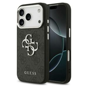 4c2c1a2a2262e2786fc83a9feb1b124a GUESS case for IPHONE 17 Pro Max GUHCP17XP4G4SMCK (PU W/ Big 4G Classic Logo) silver black