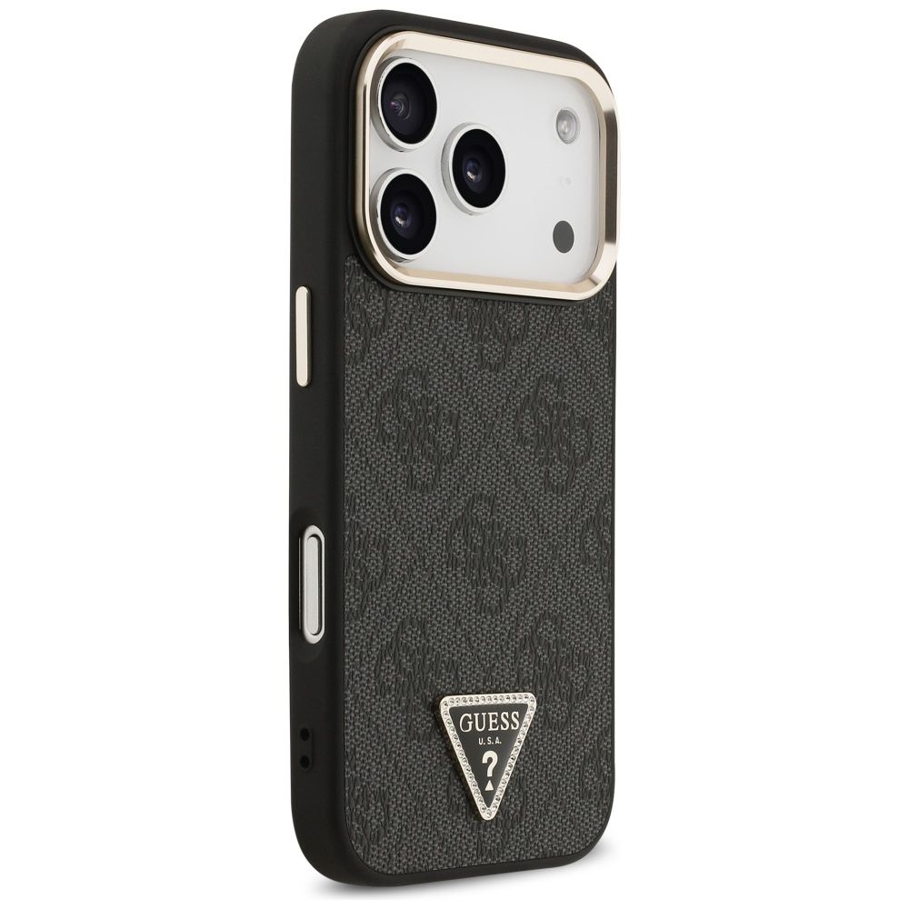 4cd7629fc2f0f3f4ce1cc367b8a65ea4 GUESS case for IPHONE 17 Pro compatible with MagSafe GUHMP17LP4GTDGMK (4G PU W/ Triangle Logo) gold black