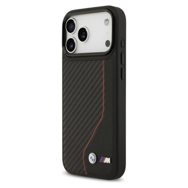 BMW case for IPHONE 17 Pro Max compatible with MagSafe BMHMP17X25PCCSCKR (PU Carbon Line & Logo) red