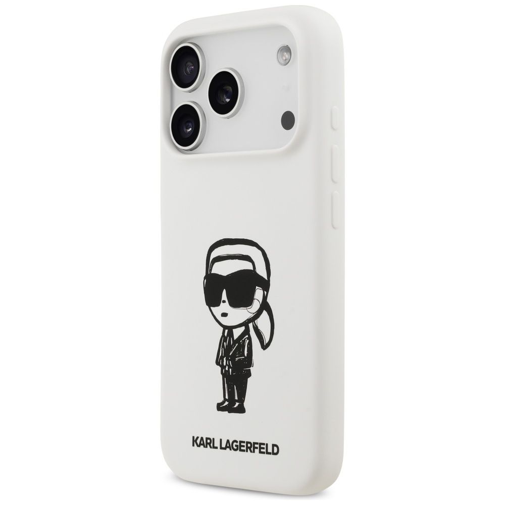 4e570d68a45c4629e8ee84dc5afe5369 KARL LAGERFELD case for IPHONE 17 Pro compatible with MagSafe KLHMP17LSKIGROH (Silicone W/ KL Sketch & Logo) white