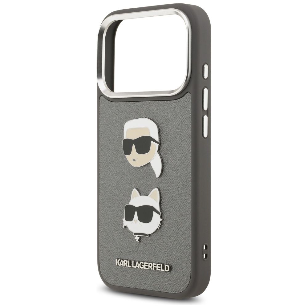 KARL LAGERFELD case for IPHONE 17 Pro KLHCP17LPSFDHPOG (FW Grained PU W/ K&C Heads Pin & Logo) gray