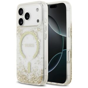 GUESS case for IPHONE 17 Pro compatible with MagSafe GUHMP17LRGRGED (Resin Bottom Glitter) gold