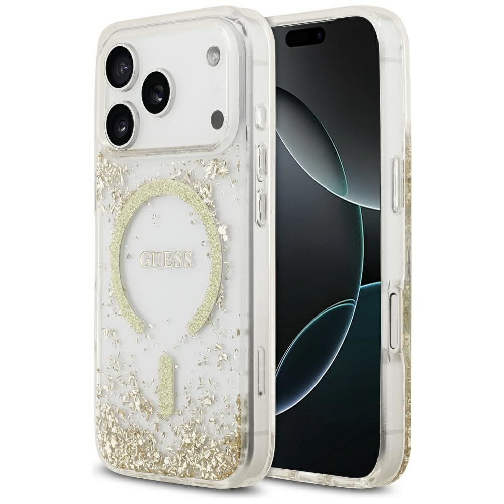 5048705b4727d4f1b75234aa625be0db GUESS case for IPHONE 17 Pro compatible with MagSafe GUHMP17LRGRGED (Resin Bottom Glitter) gold