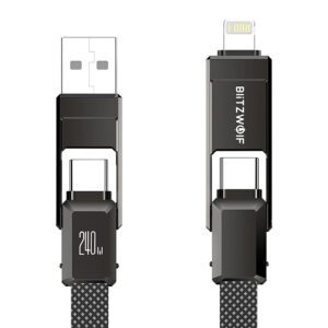 51249_1 Blitzwolf BW-HDC7 4-σε-1 καλώδιο USB+C+Lightning 240W 1.2m (μαύρο)