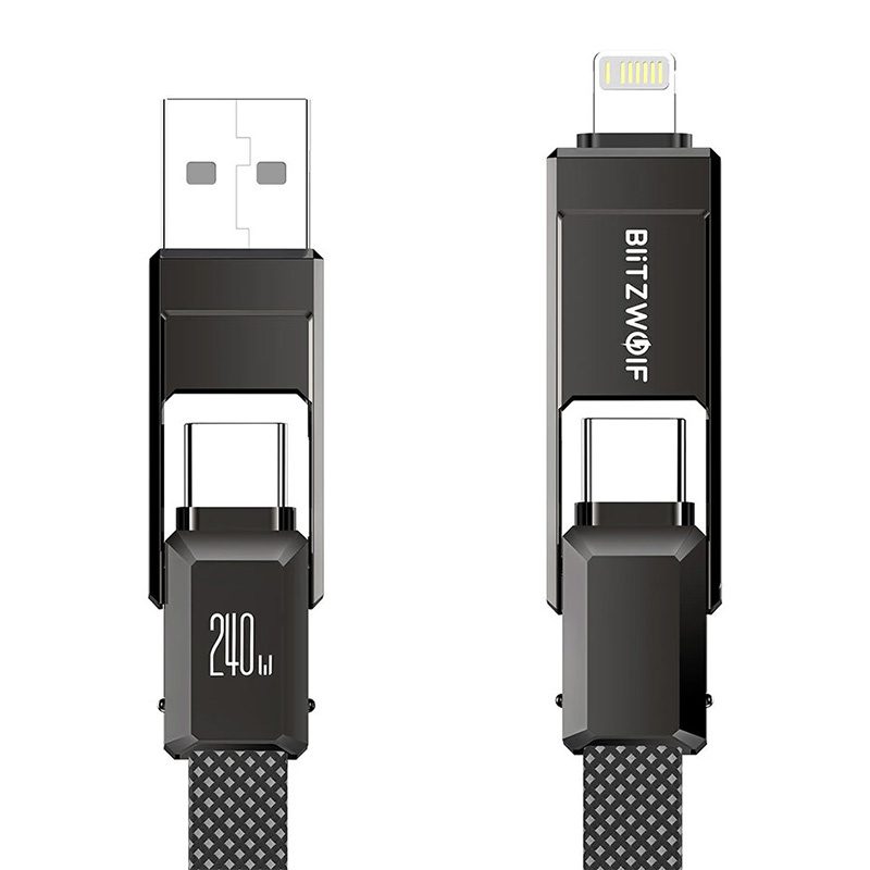 51249_1 Blitzwolf BW-HDC7 4-σε-1 καλώδιο USB+C+Lightning 240W 1.2m (μαύρο)