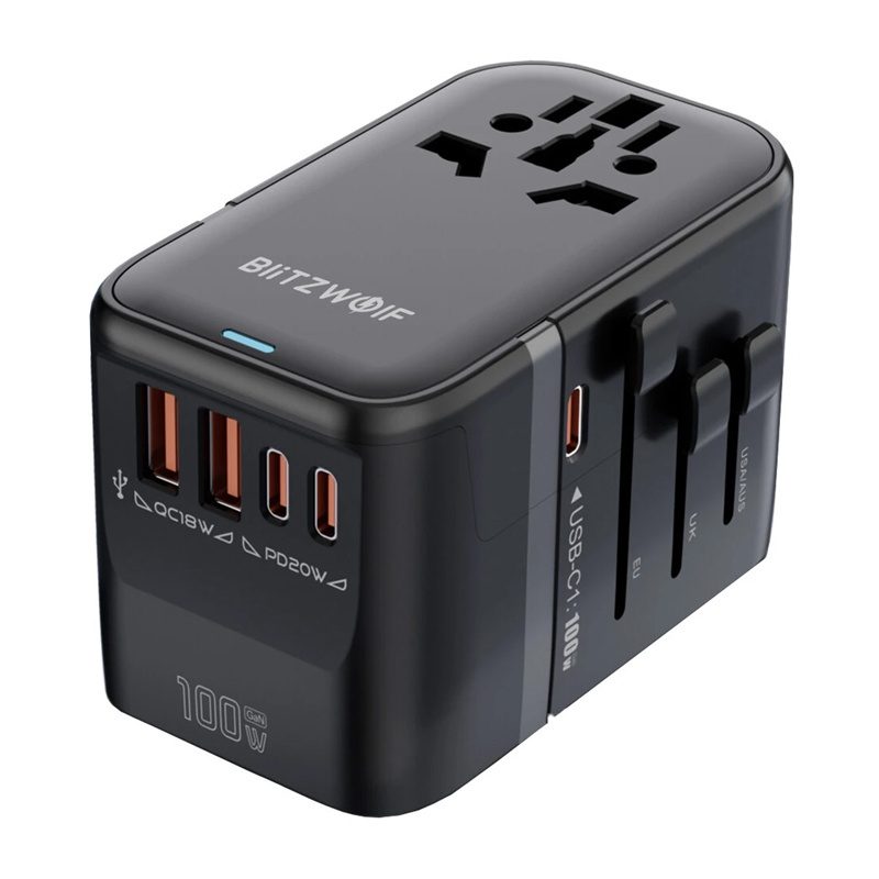 51251_4 Blitzwolf BW-TA2 5-σε-1 προσαρμογέας ταξιδιού 2xUSB PD + 2xC QC + C GaN 100W
