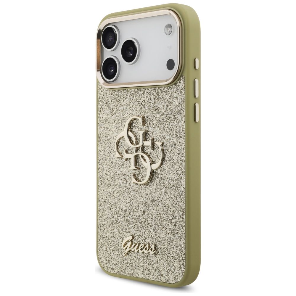 5199db12a6a486cc9dc1fdd8007a470b GUESS case for IPHONE 17 Pro Max GUHCP17XHG4SGCD (Fixed Glitter Big 4G Metal Frame) gold