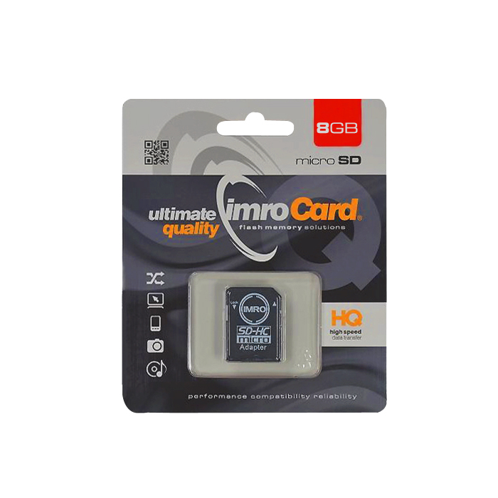 53315_oryg Imro memory card 8GB microSDHC cl. 4 + adapter
