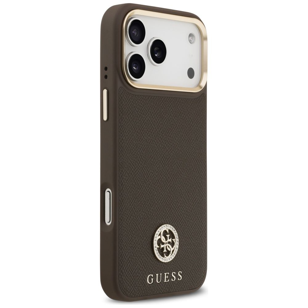 538600817976937a326c948238859f21 GUESS case for IPHONE 17 Pro Max compatible with MagSafe GUHMP17XPGCRMDEW (PU W/ Grained Strass Logo) brown