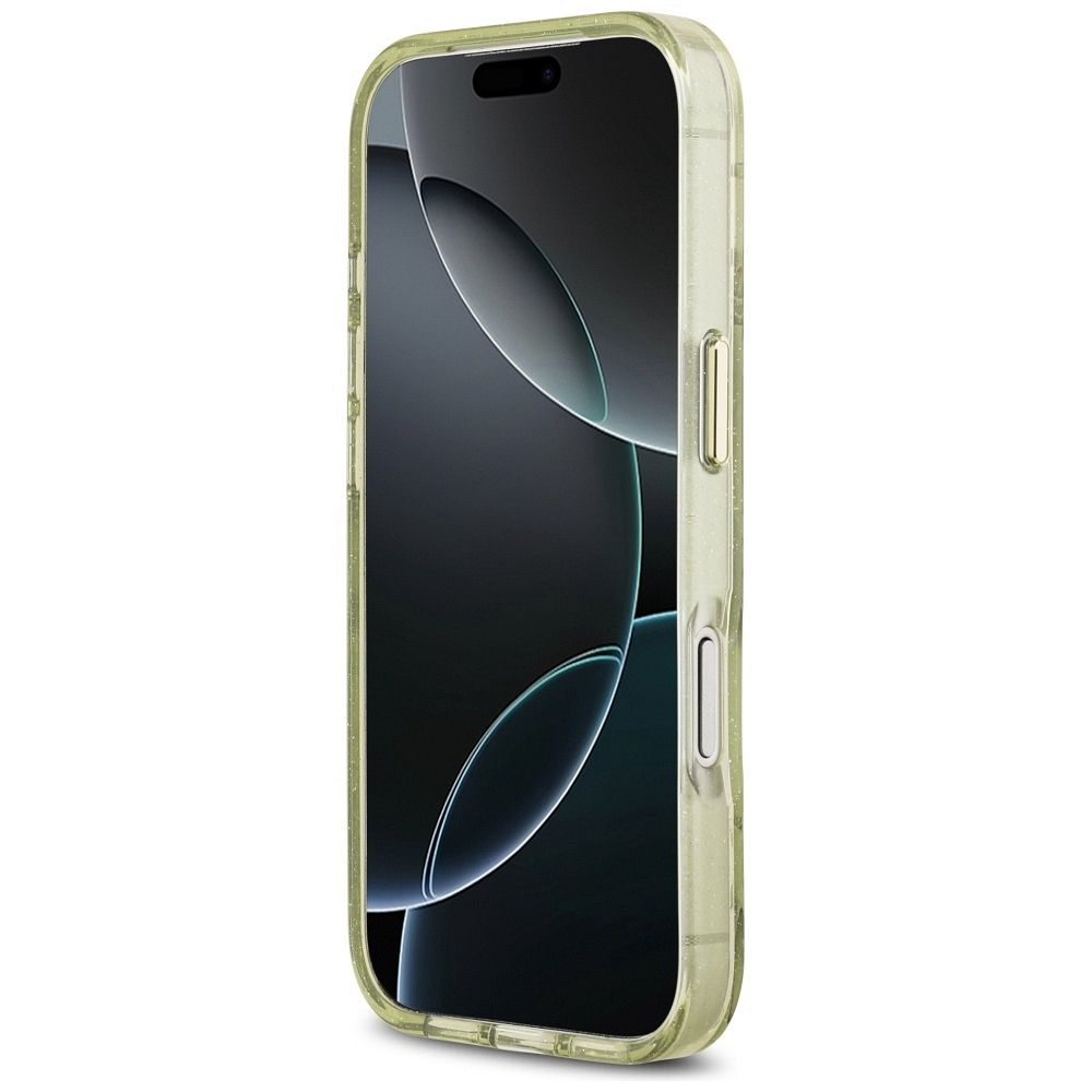 5451fd4160b6763768ea7db602319703 GUESS case for IPHONE 17 Pro compatible with MagSafe GUHMP17LHFLPEDN (IML Metal Glitter Flowers Triangle) green