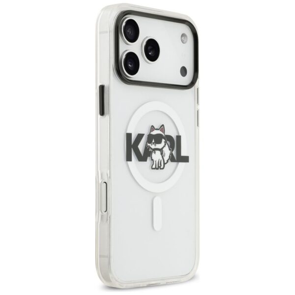 KARL LAGERFELD case for IPHONE 17 Pro compatible with MagSafe KLHMP17LHGCHGKBT (IML Choupette Sketch Logo) transparent