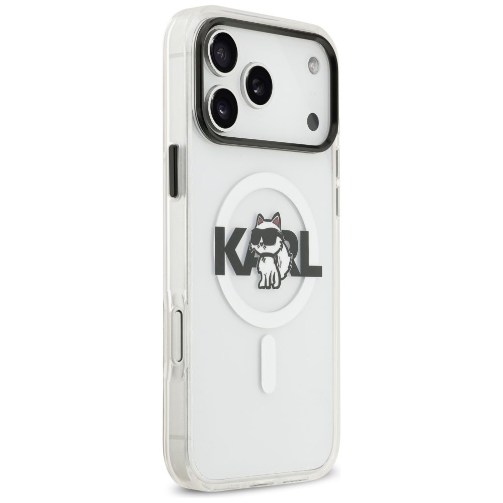 KARL LAGERFELD case for IPHONE 17 Pro compatible with MagSafe KLHMP17LHGCHGKBT (IML Choupette Sketch Logo) transparent