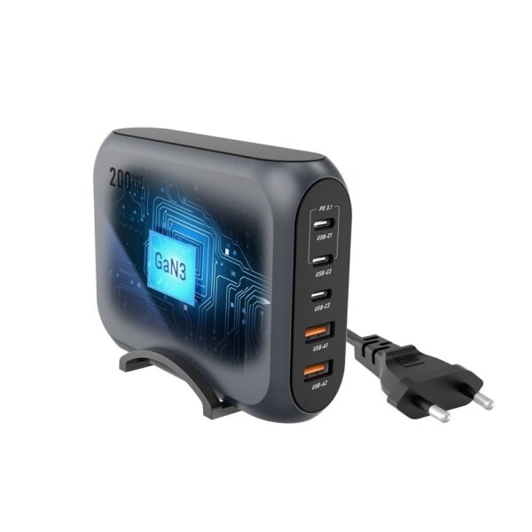 FORCELL F-ENERGY GaN III VT-51 desktop charger 3 x Typ C + 2 x USB A PD QC4.0 SFC2.0 5A 200W gray