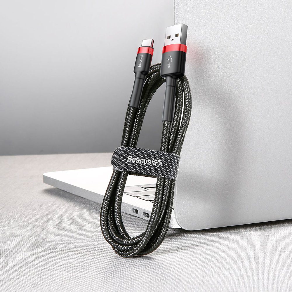 56084_5 Baseus Cafule Cable Durable Nylon Cable USB / USB-C QC3.0 2A 3M Black-Red (CATKLF-U91)eng