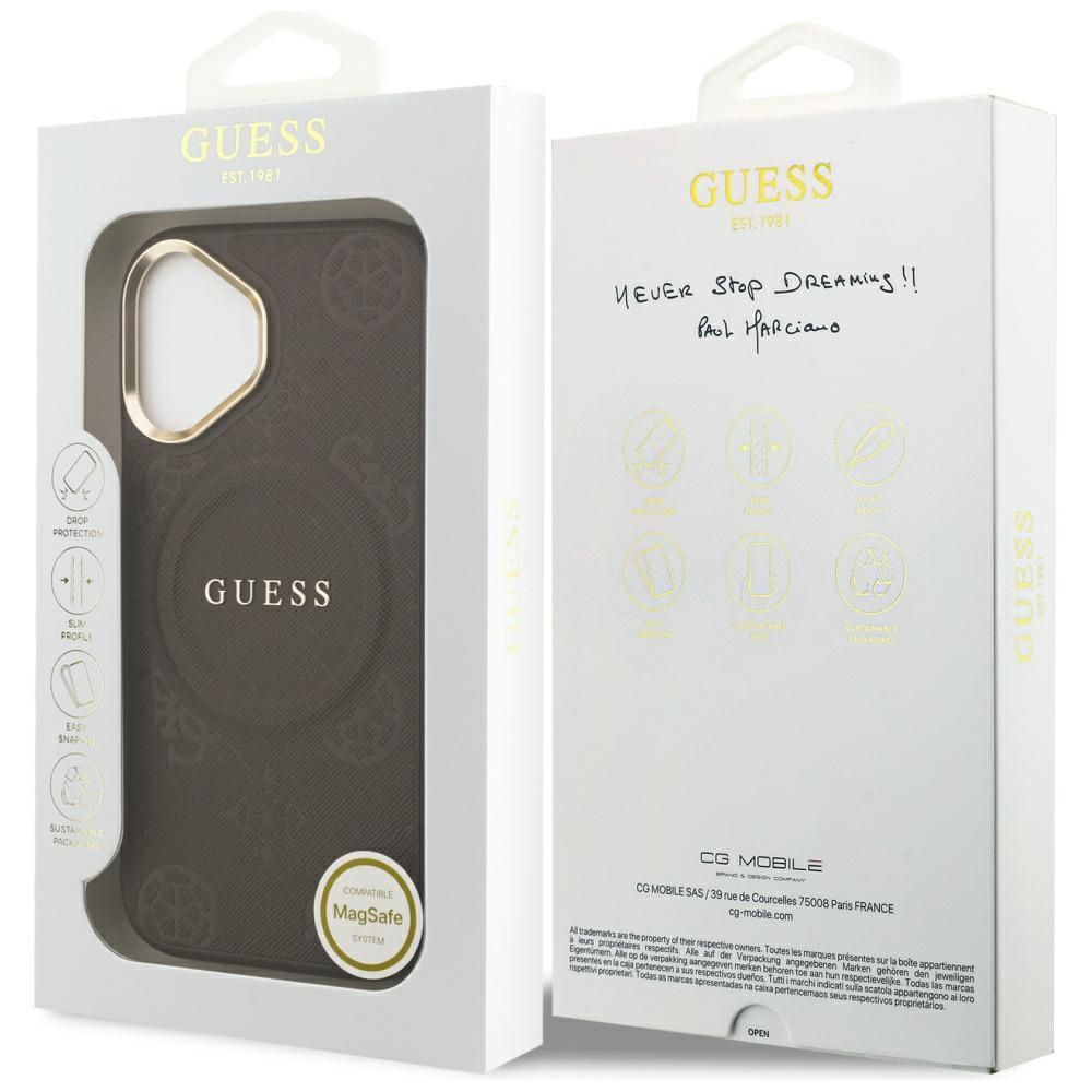 59ee6dcd7586c74895cca0278e0ec3de GUESS case for IPHONE 17 compatible with MagSafe GUHMP17SPSAMSECW (PU W/ Peony Hot Stamp) brown