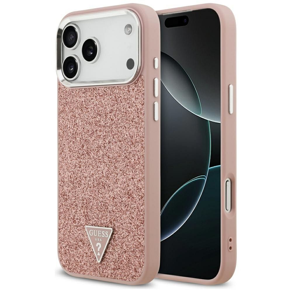 5a0e46564a5bb50e1939b885865fa94a GUESS case for IPHONE 17 Pro Max compatible with MagSafe GUHMP17XPFGTSCMP (PU Glitter W/ Triangle Logo) pink