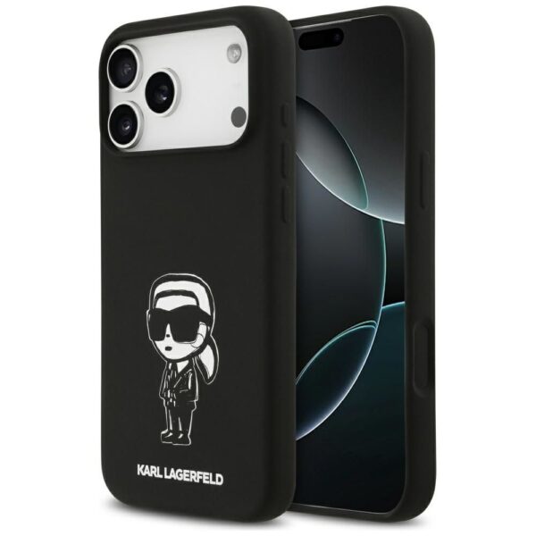 KARL LAGERFELD case for IPHONE 17 Pro Max compatible with MagSafe KLHMP17XSKIGROK (Silicone W/ KL Sketch & Logo) black