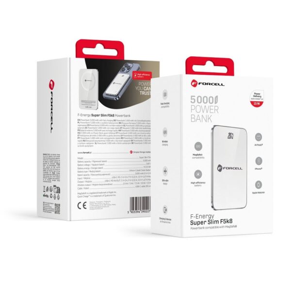 5bbb6ba01e78e8587fde13a5ee404f23 Powerbank compatible with MagSafe Forcell F-Energy SuperSlim F5K8 QC4.0 PD3.0 15W 5000 mAh white