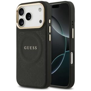 GUESS case for IPHONE 17 Pro compatible with MagSafe GUHMP17LPSAMSECK (PU W/ Peony Hot Stamp) black